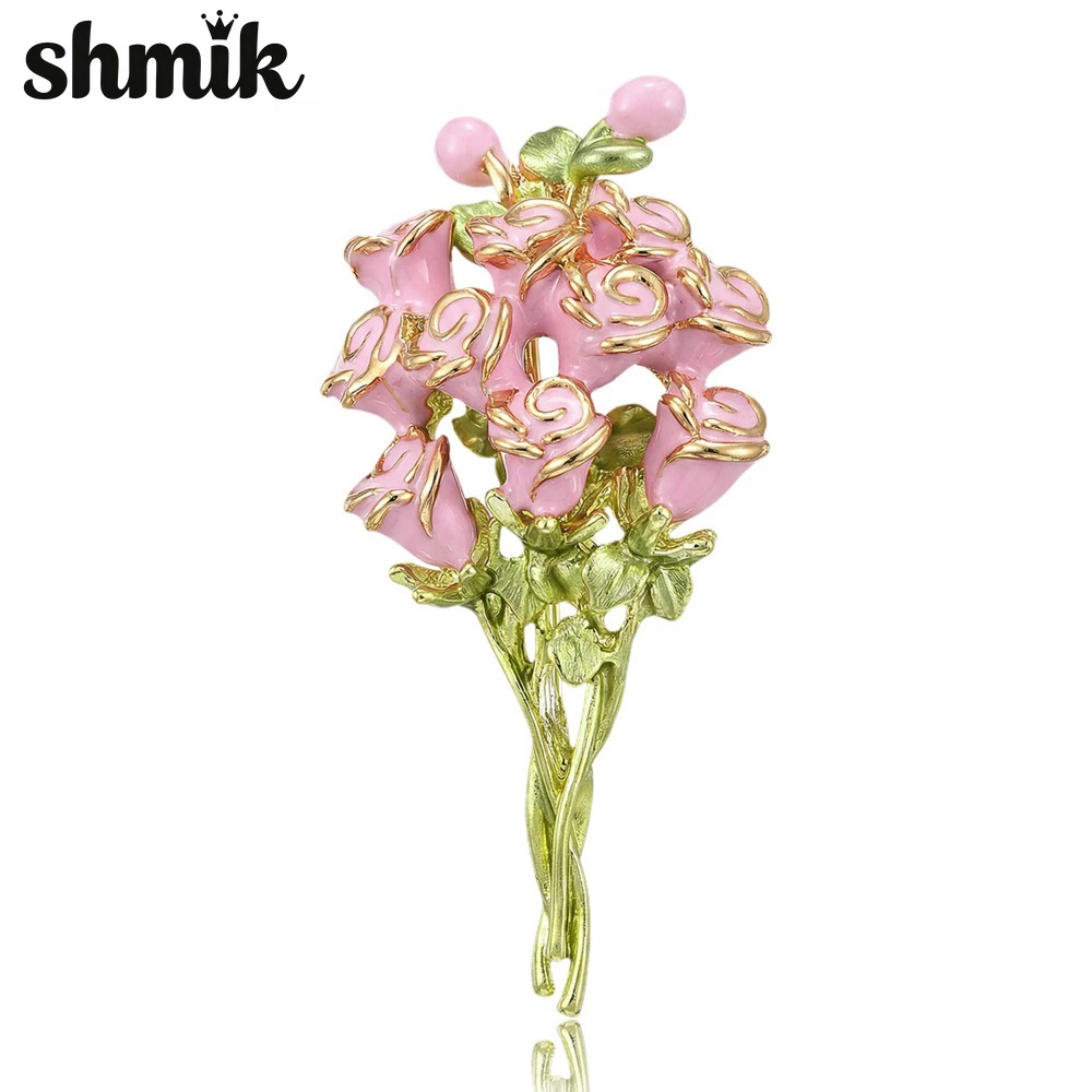Women Accessories Bouquet - Różowe emaliowane broszki w kształcie bukietu
